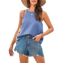Womens Summer Halter Crop Tank Tops Y2k Going Out Sleeveless Tee Shirts Open Back Beach Camisole Denim M