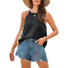 Womens Summer Halter Crop Tank Tops Y2k Going Out Sleeveless Tee Shirts Open Back Beach Camisole Black S