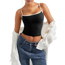 Women Square Neck Tank Top Summer Y2K Going Out Basic Shirt Black XL