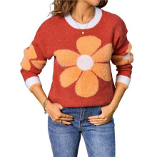 Women'S Halloween Knit Sweater Crew Neck Pumpkin Print Pullover Long Sleeve Casual Loose Jumper Crop Tops Orange L