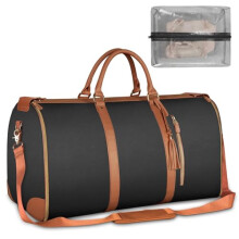 Foldable Garment Bag for Travel, Large Capacity PU Suit Bag with Water Resistant Material and Organizer Pockets