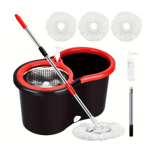 Hands Spin Mop and Bucket Set with 3 Mop Heads, Stainless Steel Wringer for Home Cleaning