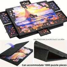 (Dark Gray, 77cm*53cm) 1000/1500pcs Foldable Puzzle Table Puzzle Mat with Colorful, Beautiful And High Quality, Tiltable Puzzle Board