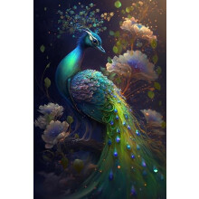 Peacock Diamond Painting Kit for Adults, Full Drill Round 20x24 Inch DIY Diamond Art with 3D Glitter Effect and Soft Velvet Canvas