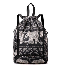 Nylon Drawstring Backpack Gym Bag for Women and Men, Large Capacity with Multi Pockets, Elephant