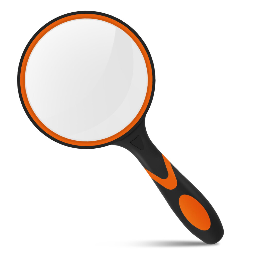 Orange 100Mm Magnifying Glass With Nonslip Rubber Handle, Large Lens Handheld Magnifier For Reading And Inspection (Orange)