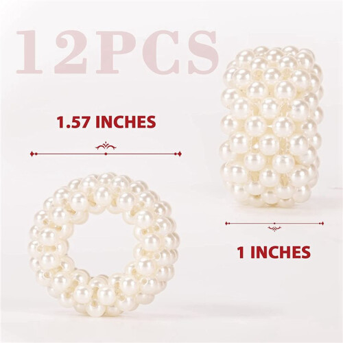 Ensemble de 96 Ronds de Serviette, Décoration de Table de Boucle de Serviette de Mariage en Perles Blanches