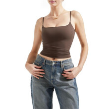 Women Square Neck Tank Top Summer Y2K Going Out Basic Shirt Brown S