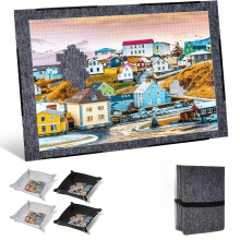 (Dark Gray) Puzzle Board with 4 Sorting Trays, Featuring Foldable Puzzle Mat with Guide Lines, Designed for Puzzle Storage, And Comes
