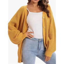 Cardigan Sweaters for Women Button-Down Long Sleeve Oversized Knit Outerwear Orange Yellow XXL