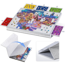 (Light Grey) Tavola puzzle inclinabile con supporto e coperchio dal design 2 in 1, piattaforma puzzle in feltro ultraleggero con 5 cassetti,