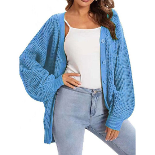 Cardigan Sweaters for Women Button-Down Long Sleeve Oversized Knit Outerwear Sky  XL