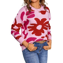 Flowers Sweater Crewneck Cute Casual Long Sleeve Fall Winter Knitted Pullover Tops  S