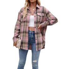 Womens Classic Button Down Plaid Flannel Shirts Long Sleeve Oversized Casual Business Blouse Tops Light XL