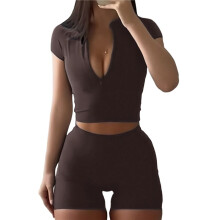 Workout Yoga Outfits for Women 2 Piece Seamless High Waist Shorts Womens Tracksuits Exercise Set Dark Brown M