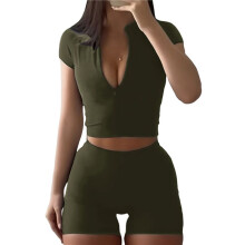 Workout Yoga Outfits for Women 2 Piece Seamless High Waist Shorts Womens Tracksuits Exercise Set Army Green L