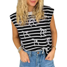 Women'S Casual Vests Stripe Knitted Decor Sweater Vest Mixed Colors XXL