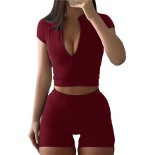 Workout Yoga Outfits for Women 2 Piece Seamless High Waist Shorts Womens Tracksuits Exercise Set Wine Red XL