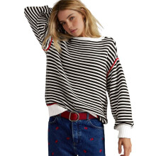 Women Striped Oversized Sweatshirt Crewneck Long Sleeve Shirts Hoodies 2025 Summer Fashion Pullover Top White S