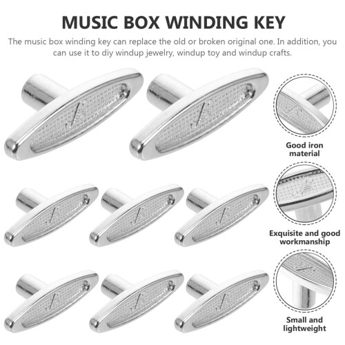 Music Box Winding Key Replacement Set 10Pcs Iron T Shape Handle for DIY Clockwork 2