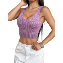 Women'S Sleeveless Crop Tops Ribbed Square Neck Cropped Tank Top M