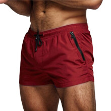 Mens Swim Trunks Quick Dry Swimwear Zipper Pockets, Swim Shorts with Mesh Lining Wine Red L