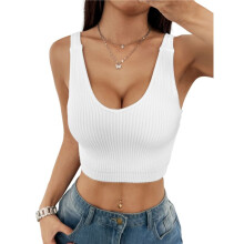 Women'S Sleeveless Crop Tops Ribbed Square Neck Cropped Tank Top White L