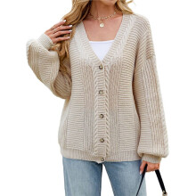 Women'S Sweater 2025 Long Sleeve Front Opening Thick Cardigan Women'S Formal Short Cream White L