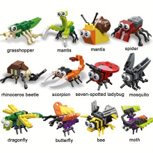 (4pcs) Eine Kombination aus 12 Arten von Blöcken zum Bauen von Insekten, Spielzeugen zum Zusammenbauen von Tiermodellen,
