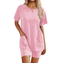 Womens Fashion 2 Piece Outfits Sweatsuits Summer Short Sleeve Loungewear Tracksuit Round Neck Lounge Shorts Sets S