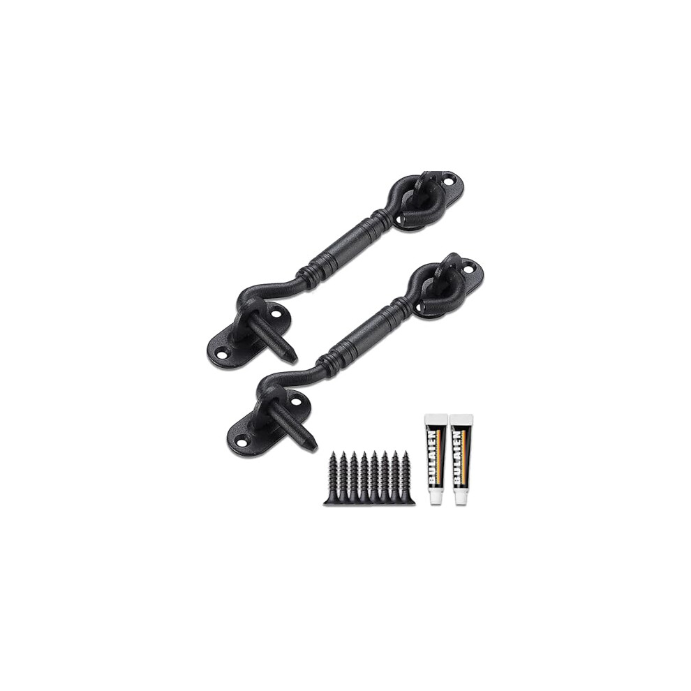 2 Pack Black Door Latch Hook And Eye Lock, Rustresistant Metal For Interior Or Barn Doors, Extra Security 9073542239062