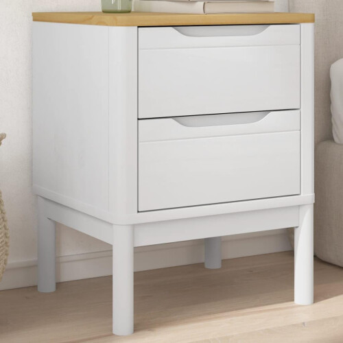 White Bedside Table Solid Pine Wood Small Nightstand with Drawer for Bedroom Storage