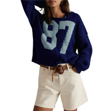 Women'S Y2k Tops Oversized Crochet Number Print Shirts Crew Neck Pullover Sweater Dark  L