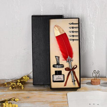 Vintage Feather Fountain Pen Set with Metal Quill Design, 5 Nibs and Gift Box for Calligraphy Writing