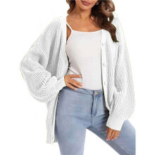 Cardigan Sweaters for Women Button-Down Long Sleeve Oversized Knit Outerwear White XXXL