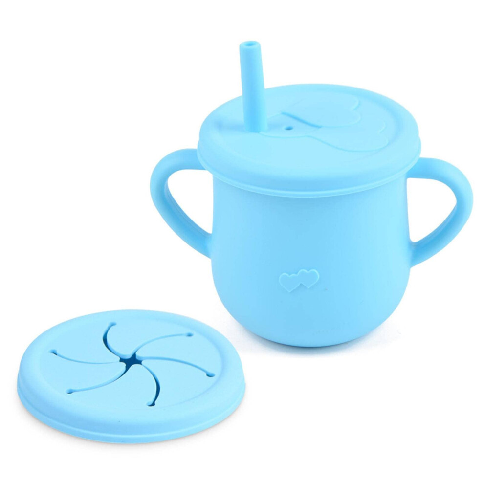 Silicone Baby Straw Cup and Toddler Snack Cup Set, Food Grade, Fall Resistant, Double Ear Handles, Easy Clean