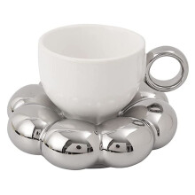 Blommakaffekopp & Fatset SöT Mugg- och Fatset Keramisk Kaffekopp med Solrosfat Lattekoppar 6,7 Oz Silver
