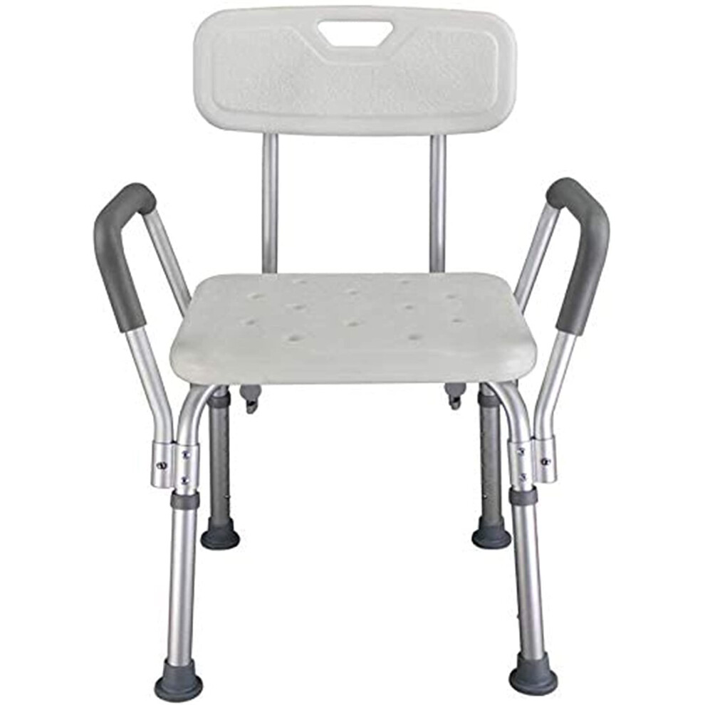 Adjustable Shower Chair for Elderly with Backrest and Handles, NonSlip Lightweight Aluminum Bath Stool