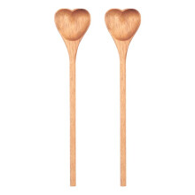 Wooden Heart-Shaped Spoons-Wooden Tea/Coffee Spoons Set (2Pcs) - Small Wooden Spoons for Condiment, Salt, Sugar