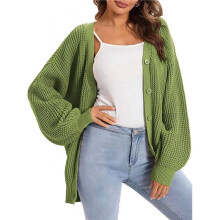 Cardigan Sweaters for Women Button-Down Long Sleeve Oversized Knit Outerwear Oil Green M