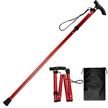 Folding Walking Cane Adjustable Height Lightweight Aluminum AntiSlip Grip for Seniors Travel Red