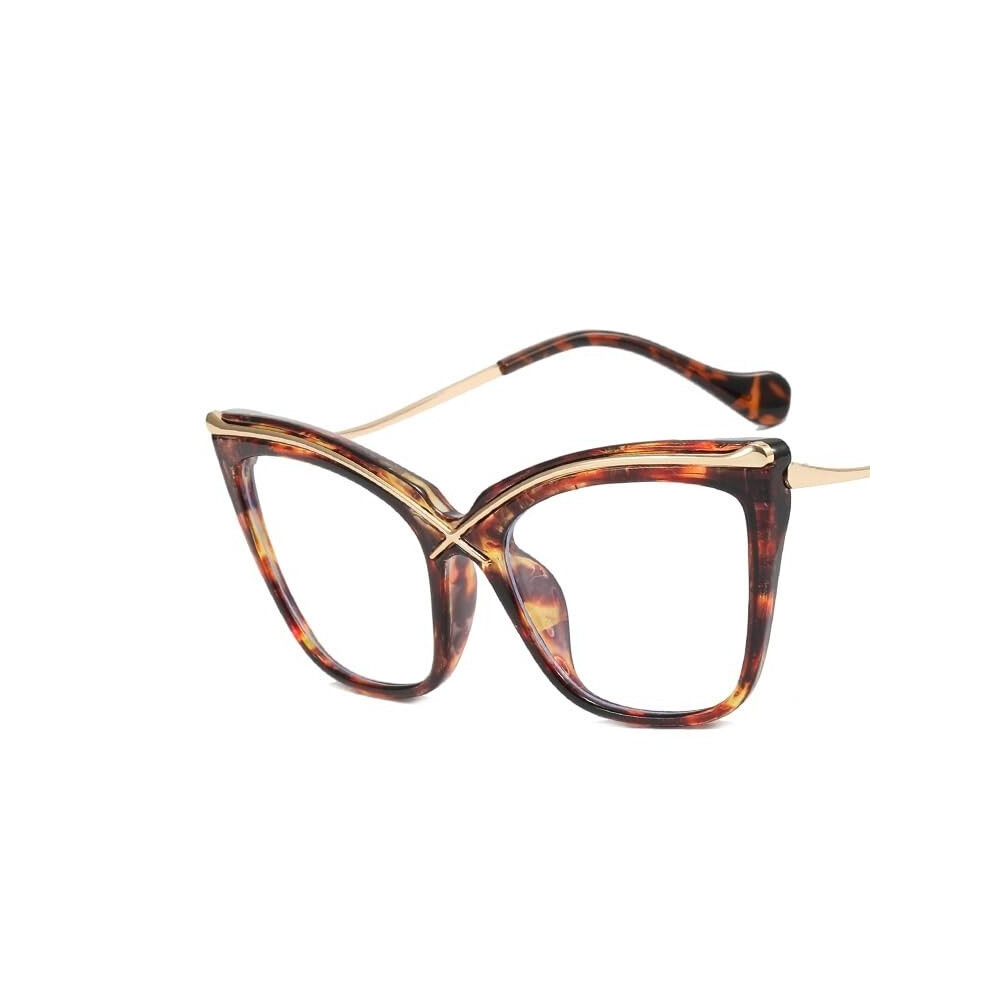 Blue Light Blocking Cat Eye Reading Glasses for Women Oversized Clear Tea +3.50 Anti Glare Comfort Fit