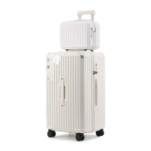 Checked Luggage with Spinner Wheels TSA Lock USB Charging Port Aluminum Frame Hard Shell Suitcase 26In White