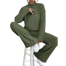 Women'S 2 Piece Fall Outfits Sets Travel Knit Pullover Tops and Wide Leg Pants Sweatsuit Lounge Sets Army Green M