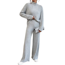 Women'S 2 Piece Fall Outfits Sets Travel Knit Pullover Tops and Wide Leg Pants Sweatsuit Lounge Sets Grey S