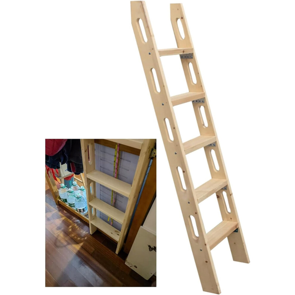 Wooden Bunk Bed Ladder 5 Step With Non Slip Rubber Feet, Adjustable Hooks, Solid Wood Construction 9330225578369
