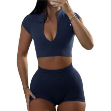 Workout Yoga Outfits for Women 2 Piece Seamless High Waist Shorts Womens Tracksuits Exercise Set Navy XL