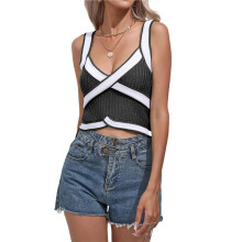 Women'S Trendy Summer V Neck Crop Tank Tops 2025 Casual Color Block Knit Sleeveless Slim Fit Y2k Shirts Black M