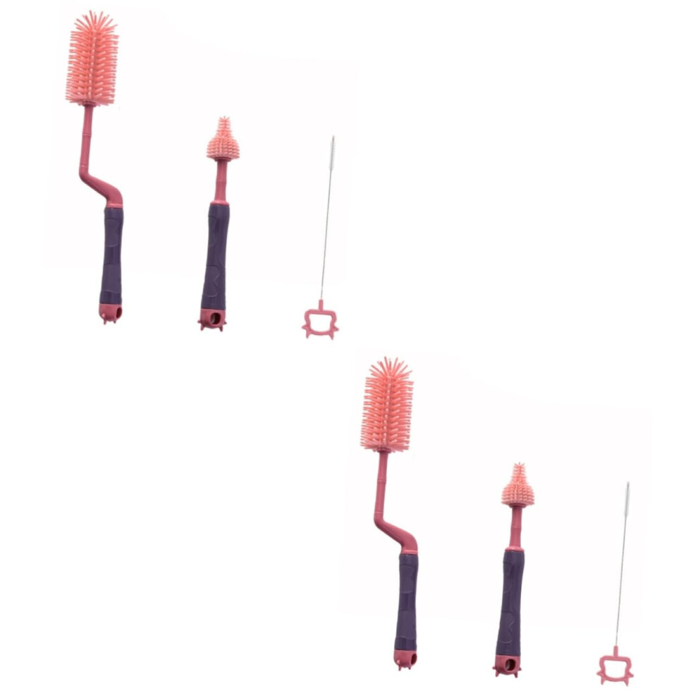 2pcs Silicone Baby Bottle Cleaning Brush Set with Rotating Design and Flexible Bristles for Nipples and Straws