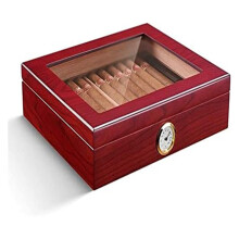 Cedar Wood Cigar Humidor Box with Hygrometer and Humidifier for 35 Cigars Travel Storage Case